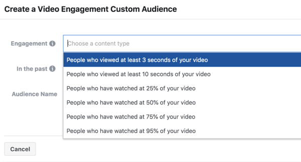 Vlastné publikum pre zapojenie videoreklamy optimalizácie Facebook ThruPlay.
