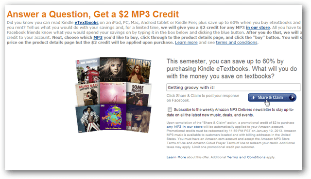 Získajte kredit Amazon MP3 vo výške 2 USD za príspevok na Facebooku