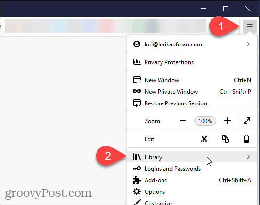 V prehliadači Firefox vyberte položku Library (Knižnica)