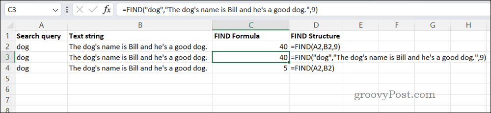 Príklad NÁJSŤ vzorec v Exceli