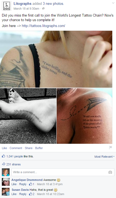 litografický tetovací facebookový príspevok