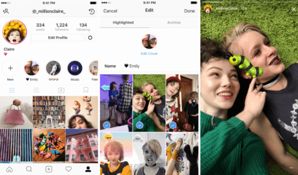 Instagram Stories Highlights umožňuje používateľom vyberať a zoskupovať minulé príbehy do pomenovaných zbierok.