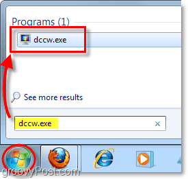 spustiť dccw z ponuky Štart v systéme Windows 7