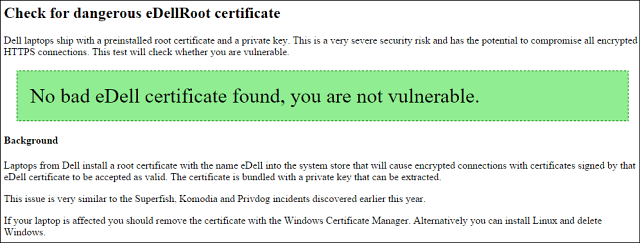 Prenosné počítače Dell s certifikátom nebezpečného koreňa, test vášho počítača (aktualizované)