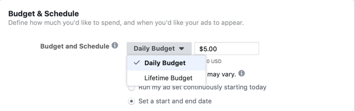 výber doživotného rozpočtu na úrovni reklamnej sady pre kampaň na Facebooku v deň bleskového predaja