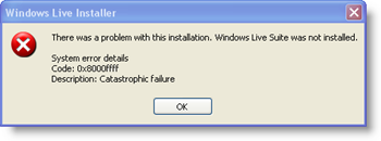 Kód chyby systému Windows Live Installer: 0x8000ffff - Katastrofálne zlyhanie