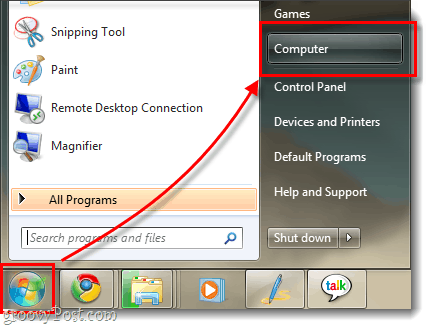 Windows 7 môj počítač menu a ukazuje ponuku Štart orb