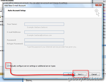 Vytvorte nový poštový účet v aplikácii Outlook 2007 ručne