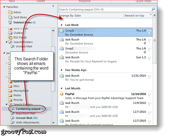 Vyhľadávacie priečinky programu Outlook 2010