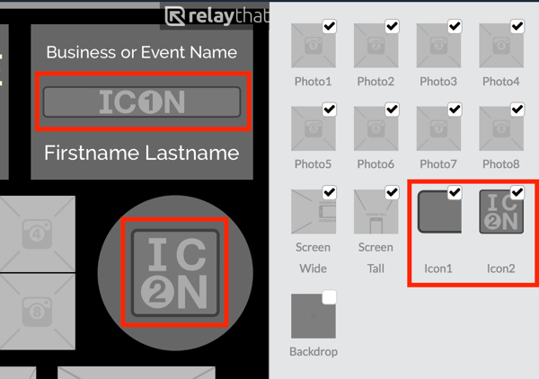 Nahrajte svoje logo na miniatúru Icon1 alebo Icon2 v aplikácii RelayThat.
