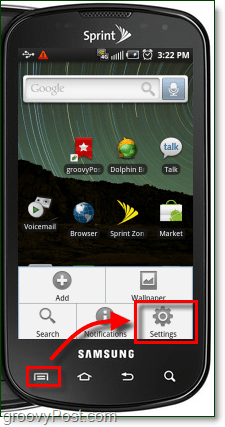 spustite aplikáciu nastavení z tlačidla ponuky na systéme Android