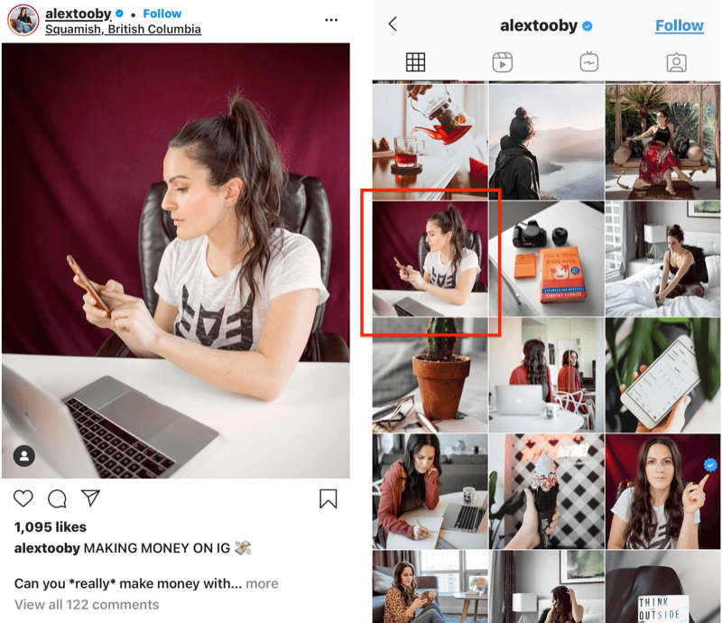 príklad príspevku na instagrame od @alextooby s vlastnou pozíciou orezania v informačnom kanáli, ktorá umožňuje lepšie orezanie a obrazové čiary