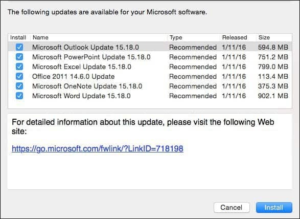 Microsoft Office 2016 pre Mac: januárová aktualizácia KB3133711