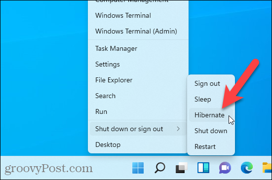 Možnosť hibernácie je k dispozícii v ponuke Windows + X v systéme Windows 11