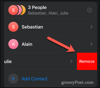 odstrániť kontakt zo skupinového textu