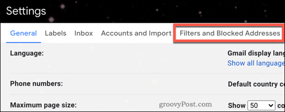 Ponuka filtrov služby Gmail