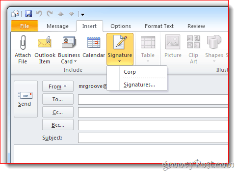 Vložiť podpis programu Outlook 2010