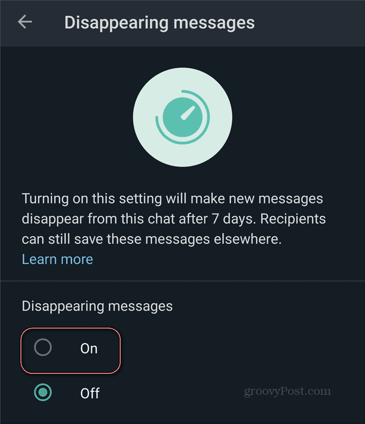 WhatsApp Disappearing Messages Povoliť
