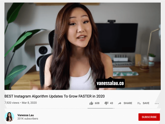 Vanessa Lau zdieľanie videa z YouTube Instagram handle