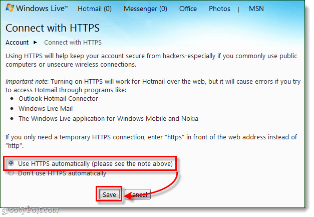Ako sa vždy bezpečne pripojiť k službe Windows Live a Hotmail pomocou protokolu HTTPS