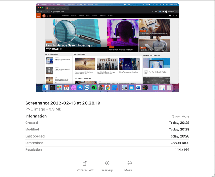Príklad snímky obrazovky Mac
