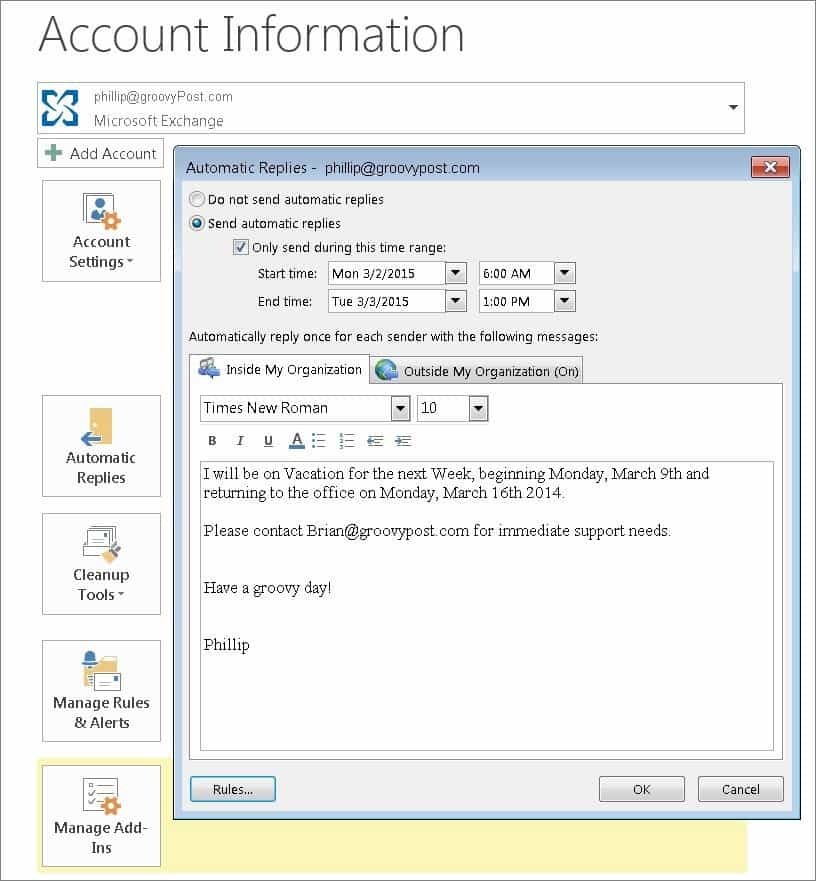 Povoliť automatické odpovede s pomocníkom Office v programe Outlook 2010 a 2013