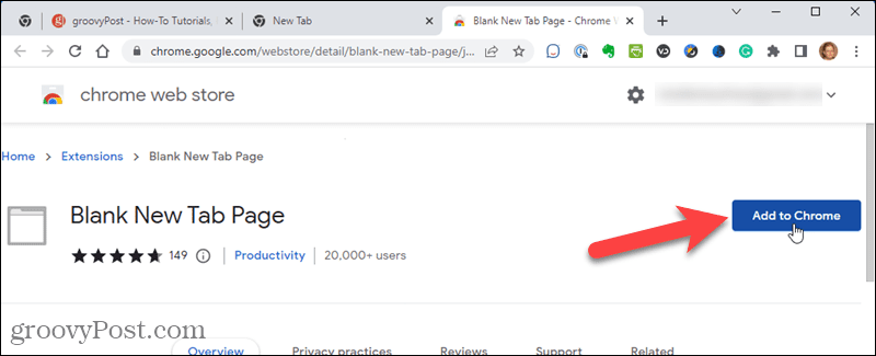 Pridanie rozšírenia Prázdna stránka na novej karte do prehliadača Chrome