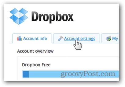 karta nastavení účtu Dropbox