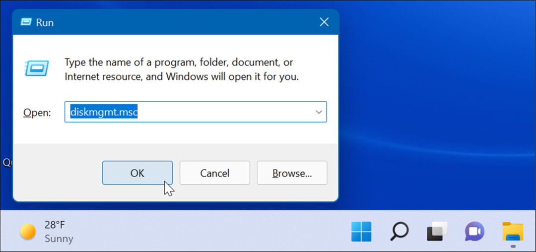 spustiť otvorenú správu diskov v systéme Windows 11