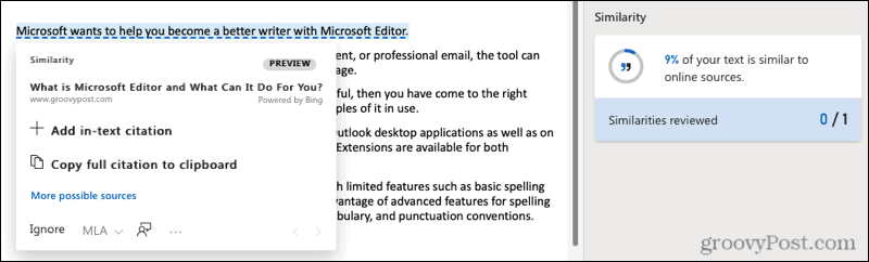 Podobnosť webu Microsoft Editor