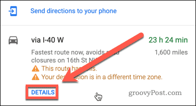 Tlačidlo podrobností pokynov v Mapách Google