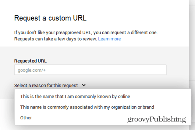 google žiadosť o vlastnú adresu URL iný dôvod