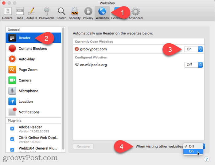Zapnite zobrazenie aplikácie Reader pre ďalšie webové stránky v prehliadači Safari pre počítače Mac