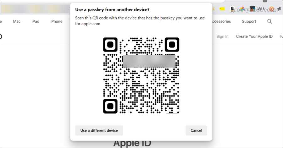 naskenujte prístupové kľúče účtu Apple qr code
