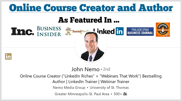John Nemo využil svoj LinkedIn profil na vyhľadanie nových klientov.