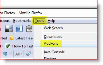 Otvorte ponuku doplnku Firefox
