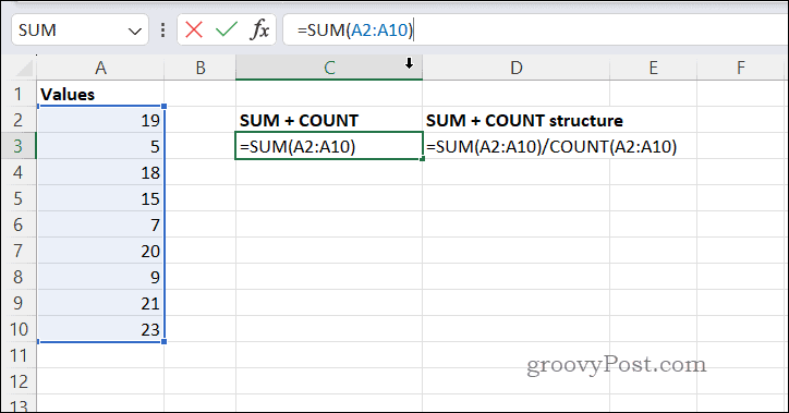 Výpočet priemerov pomocou SUMCOUNT v Exceli