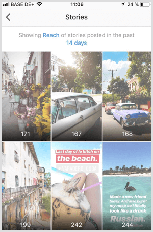 Prezerajte si Instagram Stories Reach údaje v Instagram Analytics.