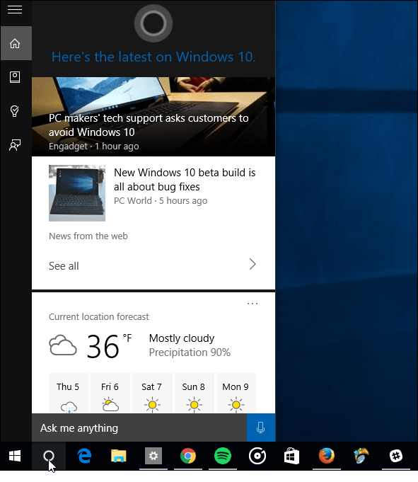 Informačné karty Cortana