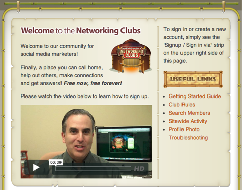 uvítacia stránka klubov zameraných na vytváranie sietí