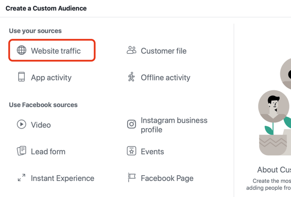 Krok 2: Použite reklamy z Facebooku na inzerciu ľuďom, ktorí navštívia váš web.