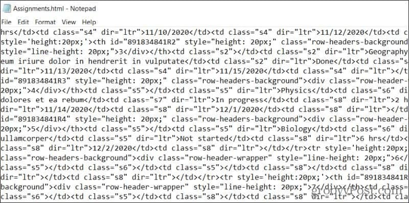 tabuľkový html