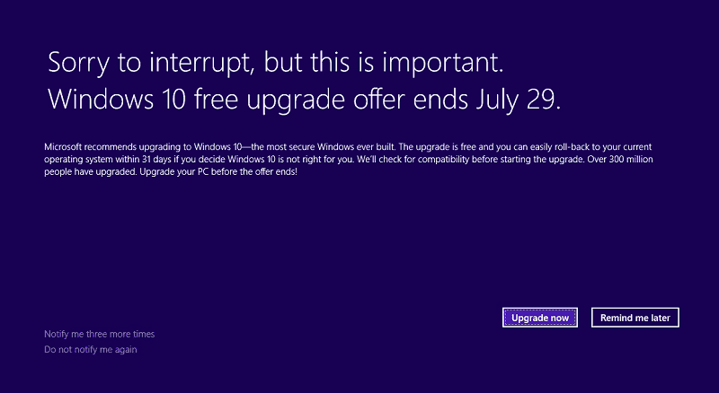 Spoločnosť Microsoft vydáva oznámenie o ukončení bezplatnej aktualizácie pre systém Windows 10