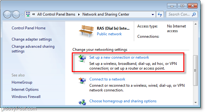 nastaviť nové pripojenie alebo sieť v systéme Windows 7