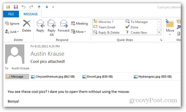 Ako otvoriť prílohy v programe Outlook 2013 bez myši