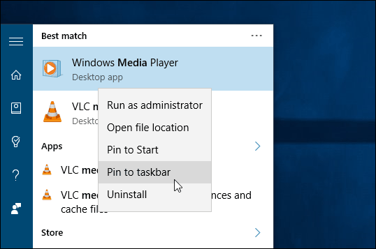pin WMP Taksbar alebo Start