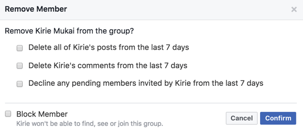 Keď ich odstránite zo svojej skupiny na Facebooku, môžete z nich odstrániť príspevky, komentáre a pozvánky.