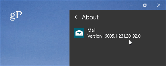Informácie o verzii aplikácie Mail