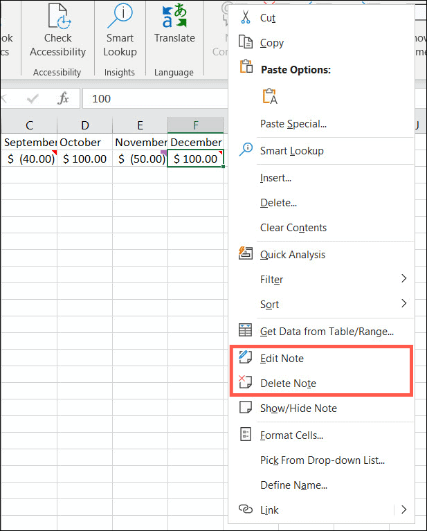 Upravujte alebo mazajte poznámky v programe Excel