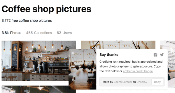 Po stiahnutí obrázka vám Unsplash navrhne poďakovanie tým, že udelíte uznanie fotografovi.